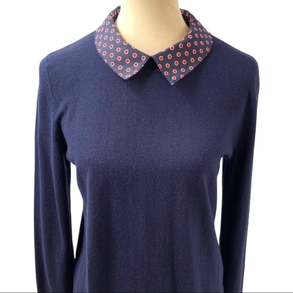 1901 Navy Snap On Collar Cotton Blend Sweater - Picture 2 of 10